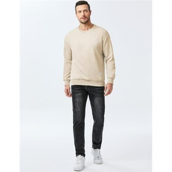 Mens Crewneck Sweatshirt Geometric Texture Long Sleeve Casual Pullover Top - Picture 4 of 6